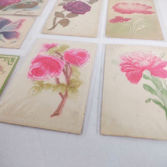 Set of 12 Antique Early 1900s Embossed Flower Postcards, Glitter Rose Sunflower+ - Picture 4 of 6